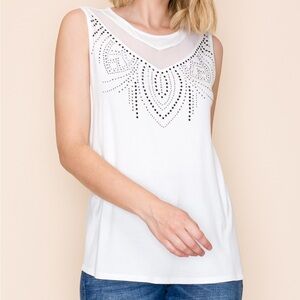 Mesh Rhinestone Tank- White